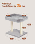 KinoTail Cat Tree with Scratching Post, 19"×15.8" Large Top Perch Bed, Small Cat Tower for Indoor Cats, Dual Natural Sisal Posts, Space-Saving Cat Furniture (Light Gray)