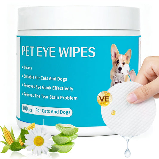 Falatong Gentle Pet Eye Wipes, Hypoallergenic Tear Stain Remover for Cats and Dogs, 100 Count Unscented Cleaning Pads with Adequate Fluid Content