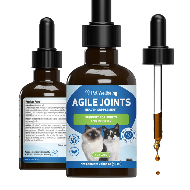 Pet Wellbeing Agile Joints for Cats - Hip and Joint Health, Mobility, Devil’s Claw, Boswellia, Joint Ligament and Cartilage - Veterinarian-Formulated Herbal Supplement 2 oz (59 ml)