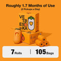 VETRESKA Dog Poop Bag Dispenser with Citrus Scented Waste Bags, Leak Proof, Extra Thick and Large Pet Poop Bags for Walking Dog and Cats Litter, 1 Count Holder and 105 Bags, Orange