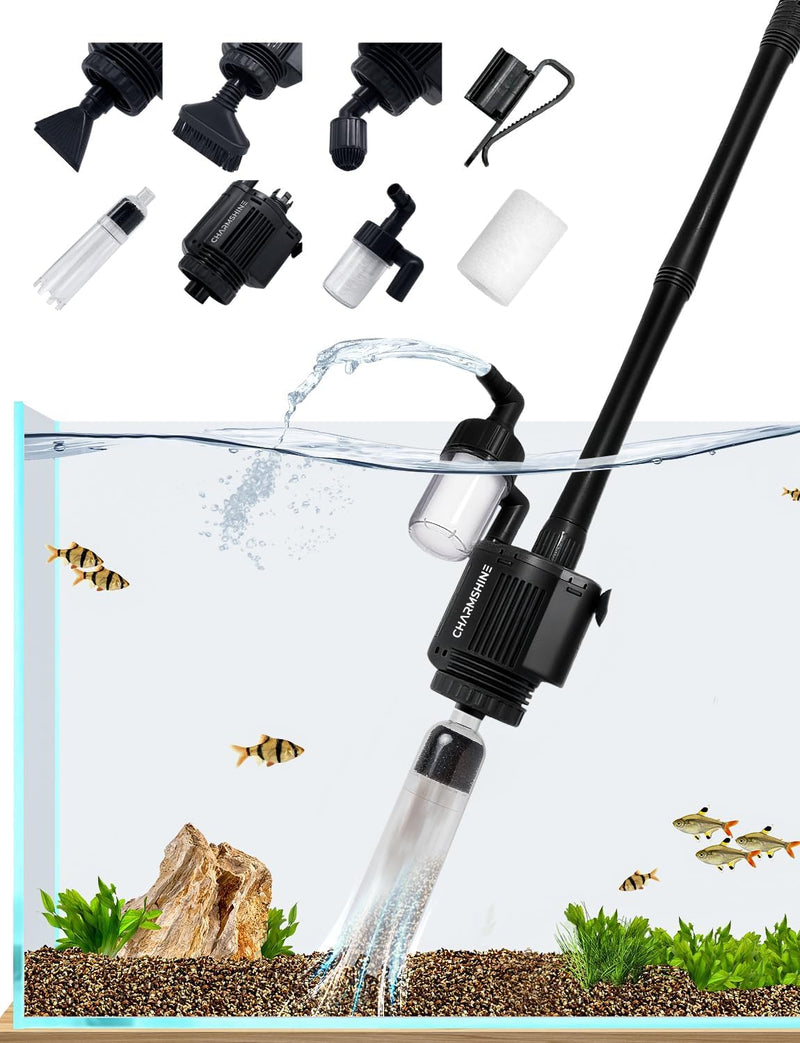 Gravel Vacuum for Aquarium, 6 in 1 Fish Tank Cleaner Tool Kit Electric Vacuum Gravel Cleaner for Aquarium Automatic Wate