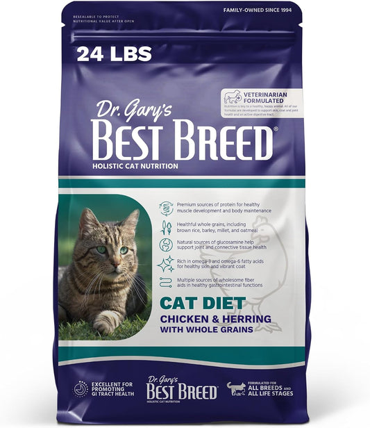 Best Breed Dr. Gary’s Cat Diet – Chicken Dry Cat Food, Veterinarian-Formulated for Digestive Health, Hairball Control & 