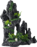 Large Fish Tank Decorations - Mountain View Aquarium Ornament with Tree House Cave Bridge,Resin, 10.24x9.45x5.12 inches,