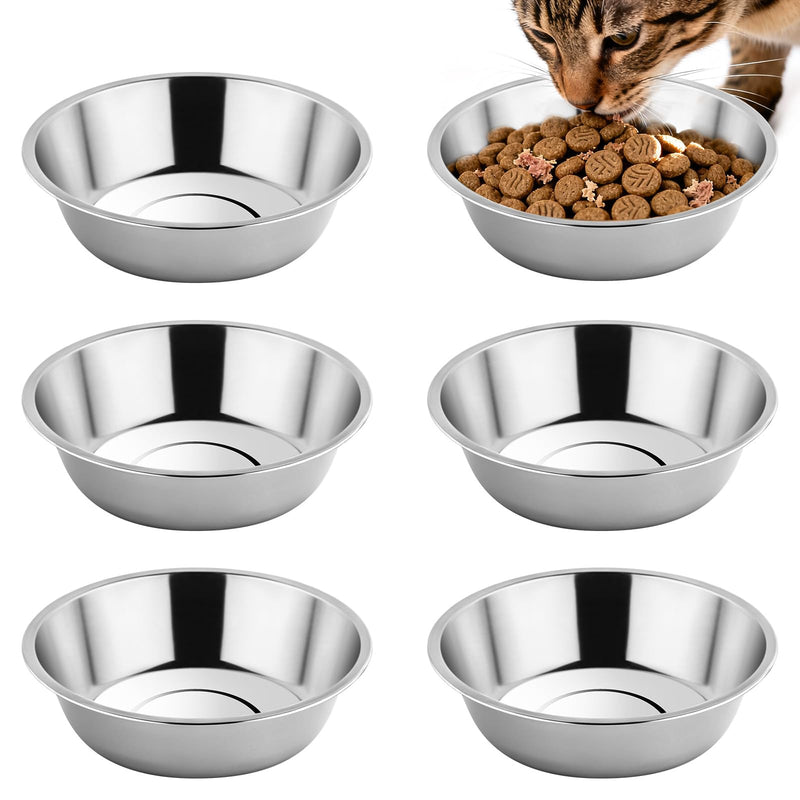 Tifanso 6PCS Stainless Steel Cat Bowls Dishes, 5.6” Metal Shallow Wide Whisker Friendly Cat Food Water Feeding Bowl, Kitten Plates, Basic Indoor Pet Food Tray, Dishwasher Safe