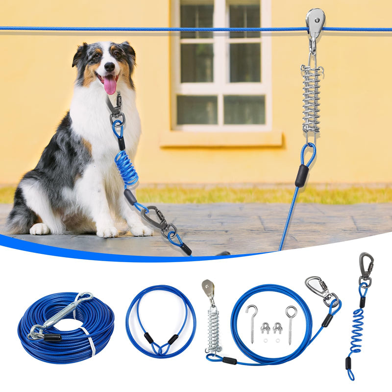 Dog Runner for Yard,Double Shock Absorption Dog Trolley System for Large Dogs,Heavy Duty 50FT Tie Out Run Cable with 10FT Leads,for Dogs Up to 250LBS,Aerial Zipline for Outside,Camping