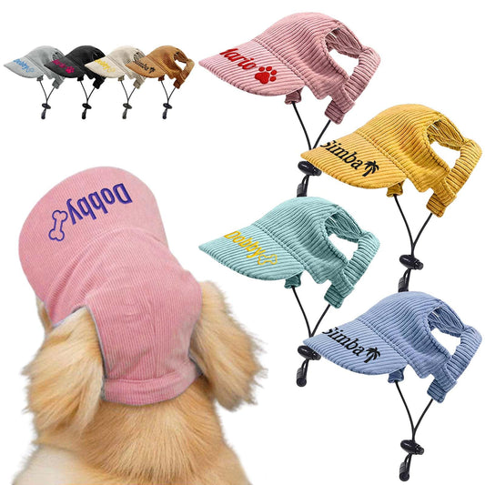 LOFART Custom Hat for Dog with Embroidered Name Custom Dog Hat Baseball Cap with Ear Holes Small Medium Large Dogs Cat Adjustable Bucket Hats