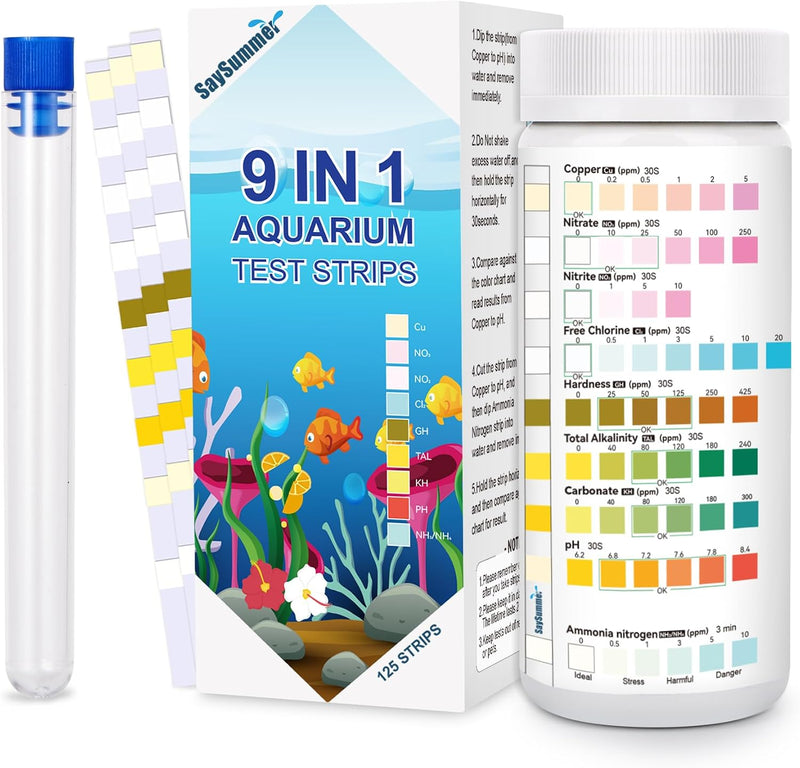 Aquarium Test Strips for Fish Tank: 9 in 1 Aquarium Ammonia Test Strips for Fish Tank - 125 Counts Aquarium Water Test K
