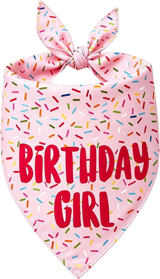 Birthday Girl Dog Bandanas 1 Pack, Pink Donut Theme Dog Scarfs Bibs, Triangle Reversible Pet Scarves for Birthday Girl Handkerchief for Small Medium Large Dogs (Pink, Large)