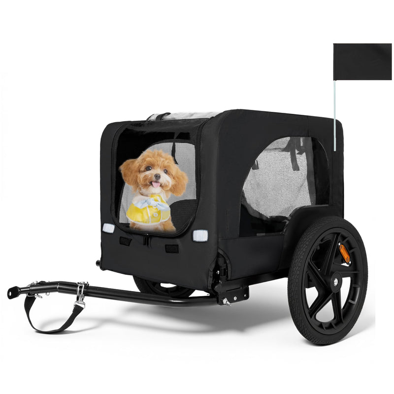 Outdoor Heavy Duty Collapsible Pet Bike Trailer with 16-Inch All-Terrain Wheels & Universal Hitch, Foldable Dog/Cargo Carrier Cart for Bicycles