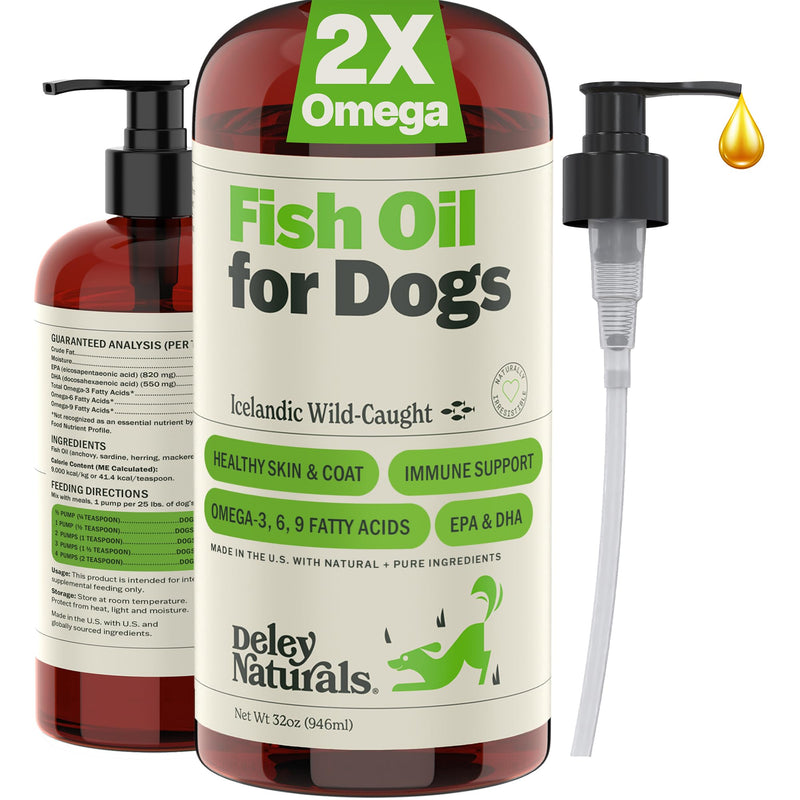 Deley Naturals Fish Oil for Dogs - Itch Relief for Dogs with Omega 3 6 9 for Skin, Joints, Heart and Brain Health - Icelandic Omega 3 Fish Oil for Dogs Skin Irritation - 32oz Omega Oil Made in USA