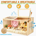 Wooden Hamster Cage,32" Lx16 Wx16 H,2 Washable Liner, Animal Cabinet for Dwarf Syrian Hamsters Degus, Hamster Habitat wi