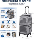 HOVONO Double-Compartment Cat Backpack Carrier with Wheels for 2 Pets, XL