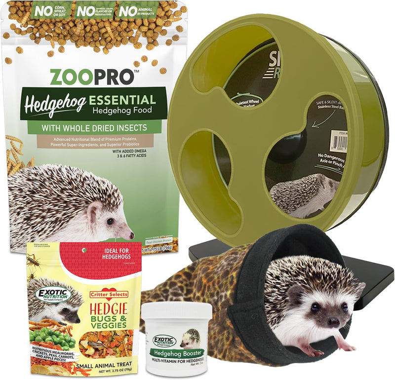 Exotic Nutrition Starter Package for Hedgehogs - Includes Exercise Wheel, Healthy Food, Natural Treat, Multi-Vitamin & H