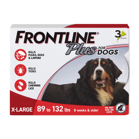 FRONTLINE Plus Flea & Tick Spot Treatment for X-Large Breed Dogs 89-132 lbs. (Red) Count of 3