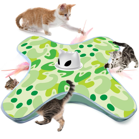 VIWIK Interactive Cat Toys for Indoor Cats, Hide and Seek Moving Feather Toy for Bored Adult Cats with Suction Cup & Cover, Automatic Kitten Wand Toy, Cat Enrichment Toys for All Breeds Green