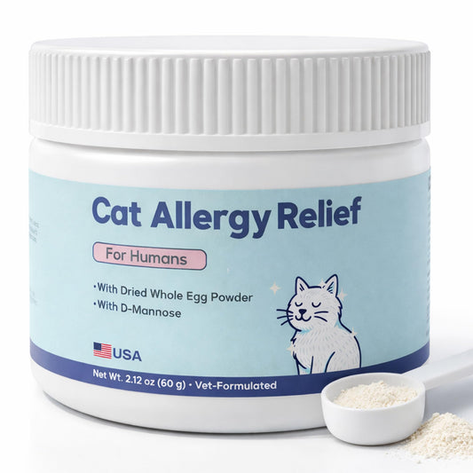 Cat Allergy Relief for Cats - Indoor Cat Allergen Neutralizer - Allergen spray alternatives - Cat Allergy Powder – cat dander remover - IgY Whole Egg Powder + Omega-3 & Quercetin – 2.1 oz Powder