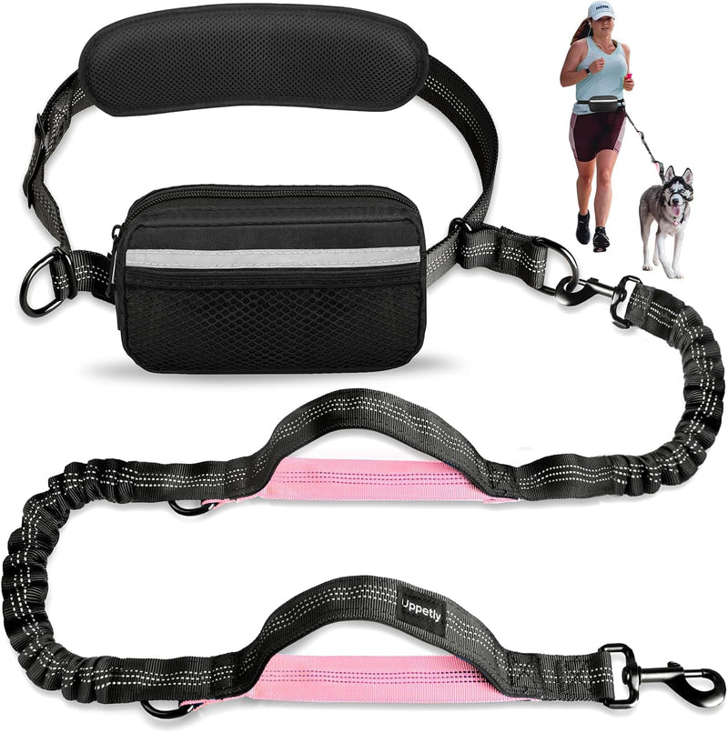 Uppetly Hands Free Dog Running Leash with Waist Belt, Dual Handle Elastic Bungees Retractable Rope for Medium and Large 