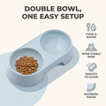 Pet Food and Water Bowl, Double Feeding Bowls, Small Grey, for Cats and Small Dogs, Portable Pet Accessories