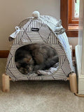 Pozico 2-in-1 Cat Bed Tent with Wooden Frame – Cat Teepee & Hammock, Portable Indoor/Outdoor Pet Tent for Cats, Kittens, Small Dogs, and Small Animals – Quick Assembly, White Diamond Design