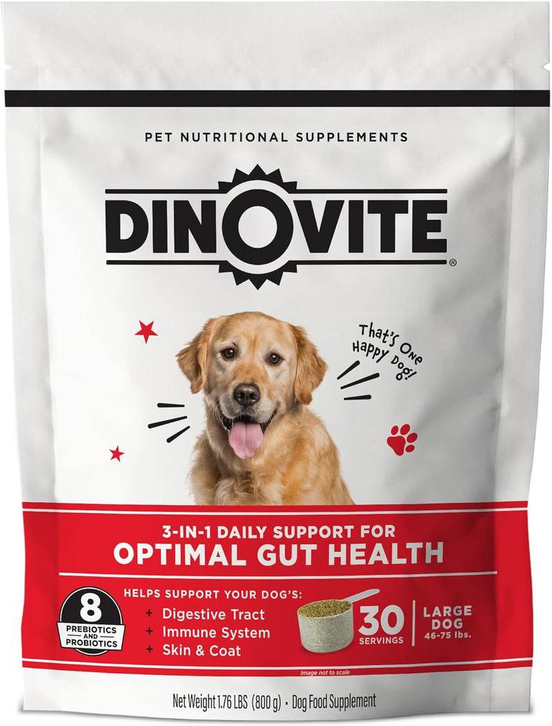 Dinovite Probiotics for Large Dogs, Probiotic Food Topper, 30 Servings