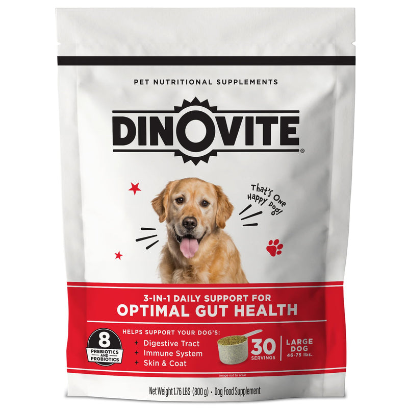 Dinovite Probiotics for Dogs, Probiotic Powder Food Topper for Large Dogs (45+ lb), Daily Digestive Health & Skin Support with Omega-3s, 30 Servings