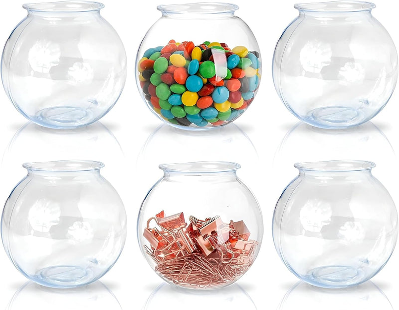 Small Plastic Fish Bowls for Drinks, 16 oz Mini Centerpiece Dishes, 6 Pack