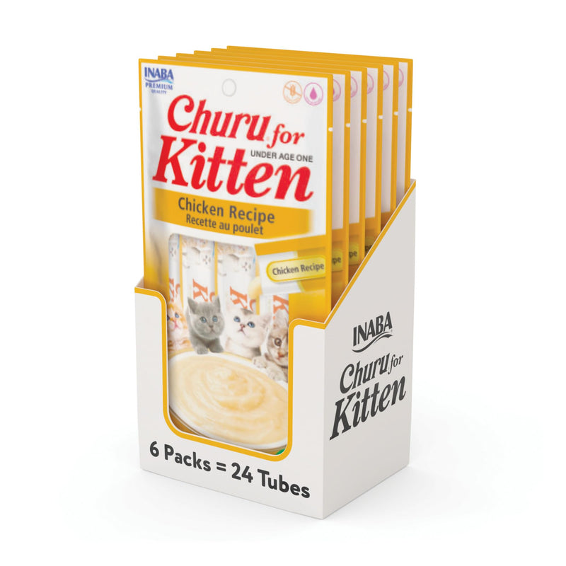 INABA Churu for Kittens, Creamy, Purée Lickable Cat Treats with DHA, EPA, Vitamin E & Taurine, 0.5 Ounces Each, 24 Tubes (4 per Pack), Chicken Recipe