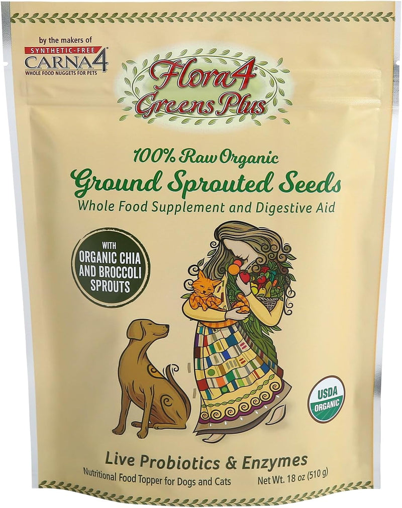 CARNA4 Flora4 Probiotic Food Topper for Dogs & Cats, Greens Plus,18oz