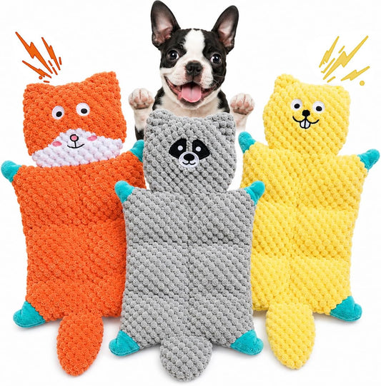 No Stuffing Squeaky Dog Toys for Samll Medium Large Breeds, 3 Pack Durable Plush Puppy Chew Toys for Teething and Boredo