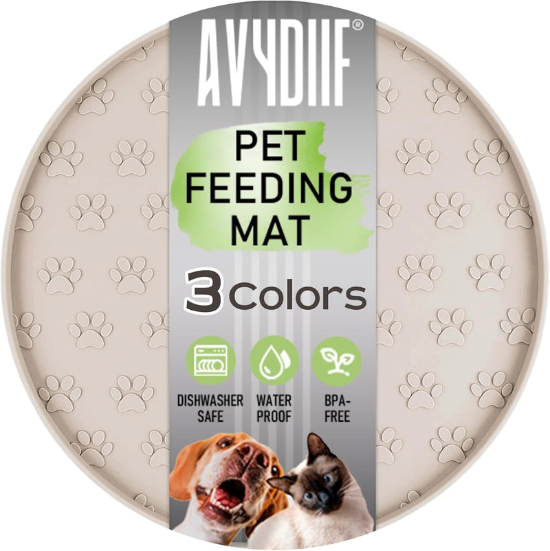 AVYDIIF Pet Feeding Mats for Food and Water, Waterproof Anti-Slip Placemats for Dog Cat Bowl, 1 Pack Silicone Pet Food Mat, Dishwasher Safe 10.9 × 10.9 (1 Beige, Small Paws)
