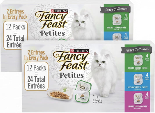 Fancy Feast Purina Gourmet Wet Cat Food Variety Pack,Petites Gravy Collection,Break-Apart tubs,48 Servings - 2.8 oz. Tub