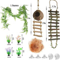 Crested Gecko Tank Accessories, Reptile Bridge and Plants with Coconut Shell Ladder Hideout, Natural Terrarium Decor for