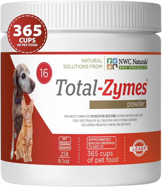 NWC Naturals Total-Zymes Digestive Enzymes for Cats and Dogs, Unflavored, Gut Health with Prebiotic to Support Food Digestion & Absorption, 365 Servings - 8 Ounces