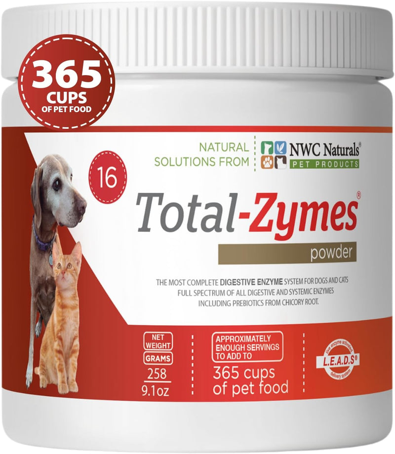 NWC Naturals Total-Zymes Digestive Enzymes for Cats and Dogs, Unflavored, Gut Health with Prebiotic to Support Food Digestion & Absorption, 365 Servings - 8 Ounces