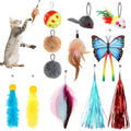 QUOZUO Cat Toys Replacement Cat Toy Wand Refills, 12 Pcs Cat Feathers Refill, Cat Toy Mouse Cat Wand Refill Attachments for Indoor Cats