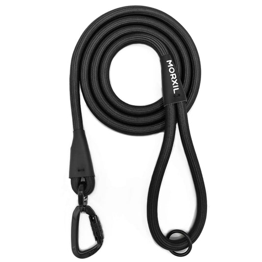 MORXIL Rope Dog Leash, 6 Foot Heavy Duty Dog Leash with Aviation Aluminum Auto Locking Carabiner, Strong Nylon Pet Lead for Small, Medium, Large Dogs (Black, 6FT)