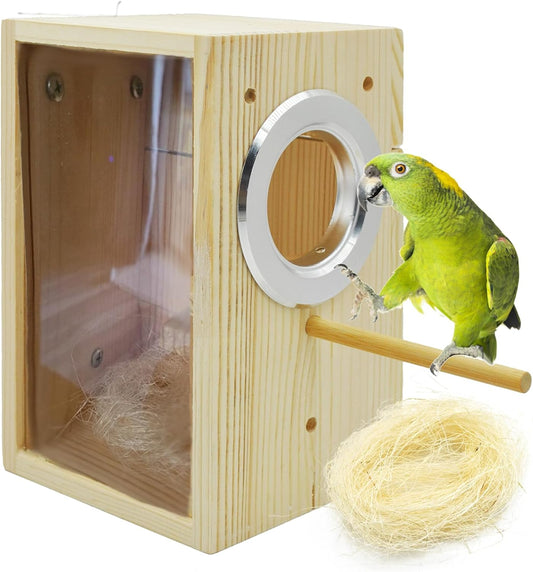kathson Parakeet Nesting Box Transparent Bird House Bird Nest Box for Cage Parrot Nesting Boxes Wooden Breeding Box for 
