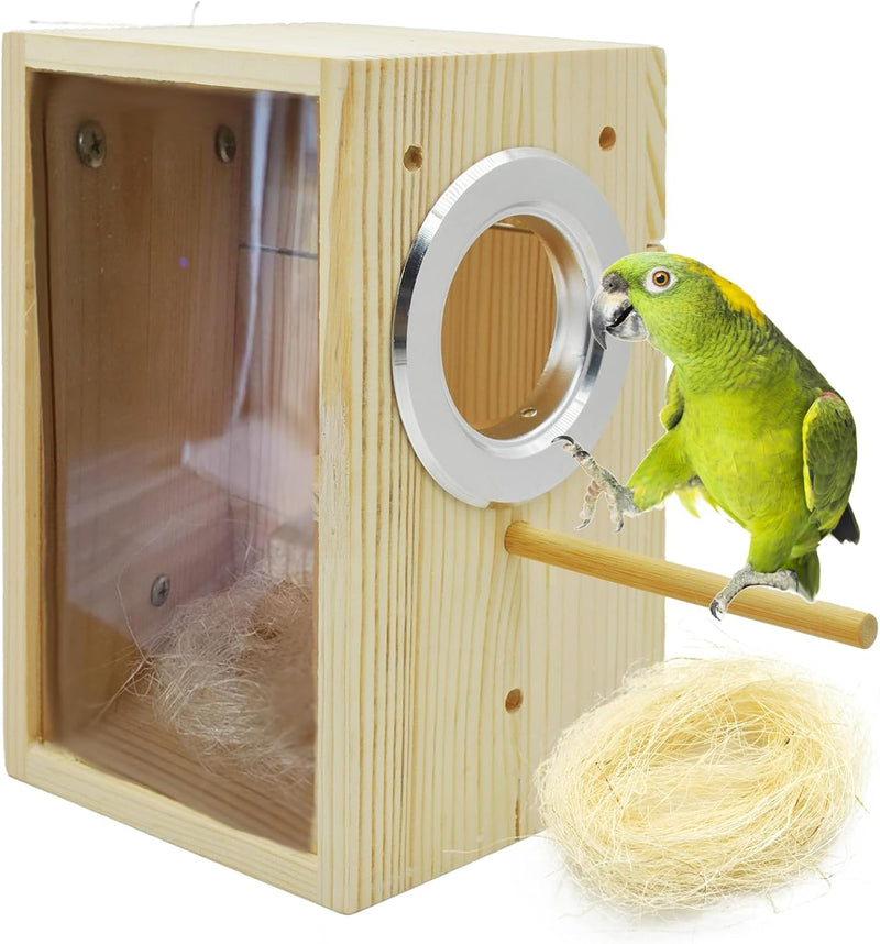 kathson Parakeet Nesting Box Transparent Bird House Bird Nest Box for Cage Parrot Nesting Boxes Wooden Breeding Box for 