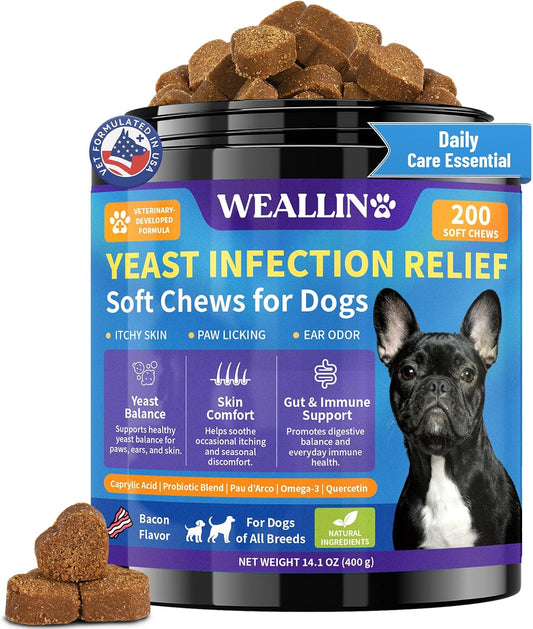 Yeast Infection Treatment for Dogs, Itchy Skin Paw Ear Support 200 Chews