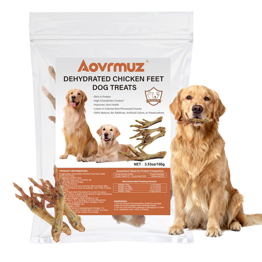 Aovrmuz Dehydrated Chicken Feet Dog Treats - Single Ingredient Nail-Free High Protein Dog Chews, All Natural Treats for Joint & Dental Health