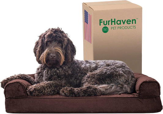 Furhaven Memory Foam Dog Bed for Medium/Small Dogs w/ Removable Bolsters & Washable Cover, For Dogs Up to 35 lbs - Quilt
