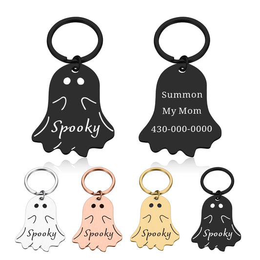 Personalized Christmas Dog Collar Tag – Goth Ghost Bat Pet ID Tags for Dogs & Cats, Christmas Accessories for Pet, Xmas Stocking Stuffers,Cute Winter Gifts for Pets (Ghost-Shaped ID Tag)