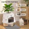 Hidden cat Litter Box Featuring a Stainless Steel Tray, Faux Greenery, an Activated Carbon Packet, and a Scoop; Plant-St