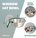 PETKARAY Window Bowls for Indoor Cats, 12 Ounces Food Bowl for Window, Dog Proof Cat Feeding Station, Foldable Stainless