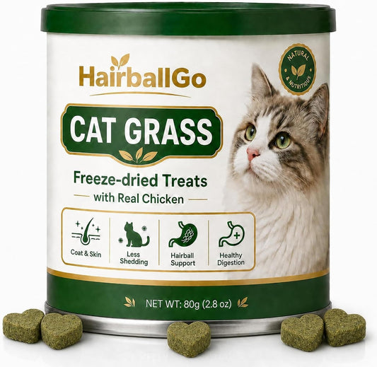 Cat Grass Freeze-Dried Treats, Hairball Go Cat Grass Treats for Hairball Support, Healthy Digestion & Coat & Skin, with 