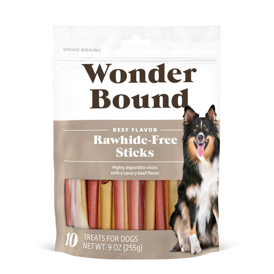 Wonder Bound Beef Flavor Dog Treat Sticks - 10 Count - Rawhide-Free, Dental Health Chews for Plaque & Tartar Control, Easy to Digest, Long-Lasting