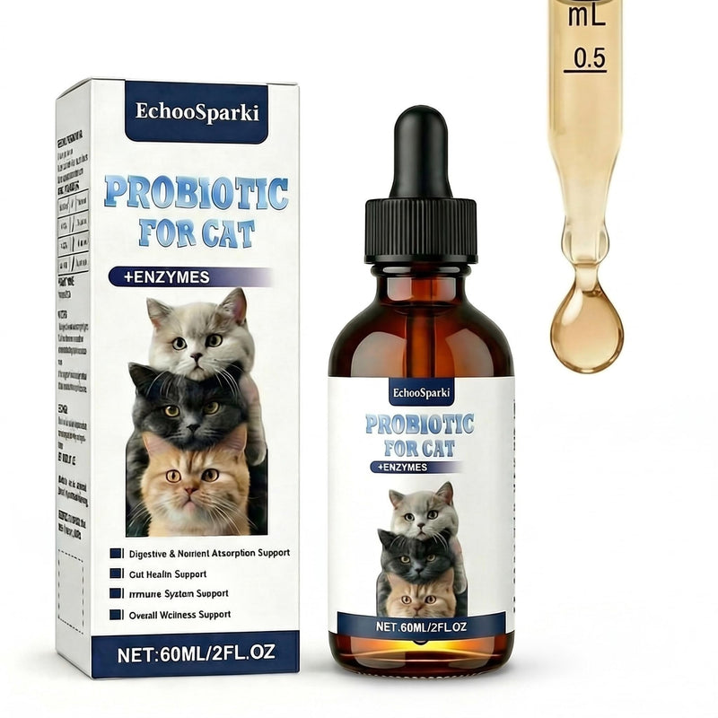 Cat Probiotics for Digestive Support - Liquid Probiotics for Cats with Digestive Enzymes & Natural Extracts Supports Sensitive Stomach - Easy-to-Use Drops 2oz (60ml)