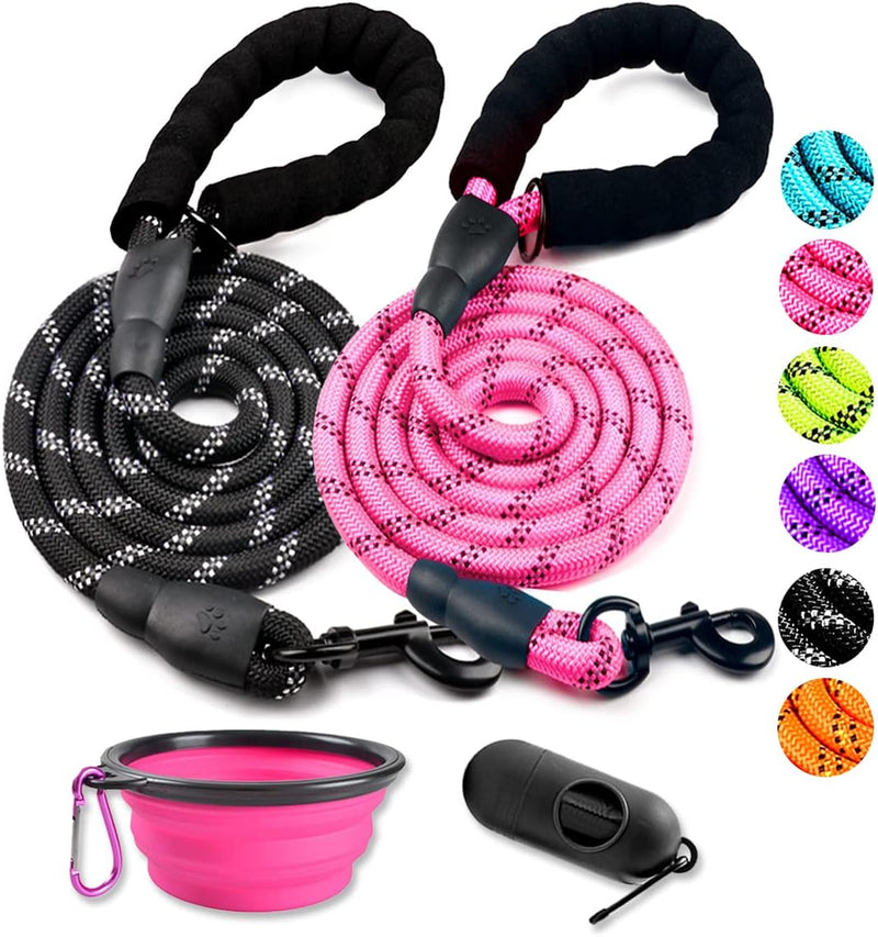 COOYOO 2 Pack Dog Leash 5 FT Heavy Duty - Comfortable Padded Handle - Reflective Dog Leash for Medium Large Dogs with Co