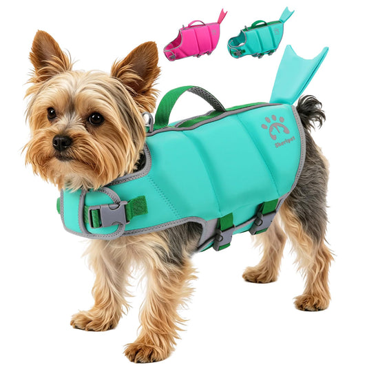 Dog Life Jacket, Dog Life Vests for Swimming Boating, High Buoyancy Pet Swim Vest Swimsuit with Rescue Handle and Reflective Strips, Adjustable Pet Lifesaver Flotation Vest for Dogs (Turquoise, S)