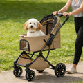 DEC-MEC Small Dog Stroller, Pet Stroller for Small Dogs up to 55lbs- Fold All in One Without Detaching Carrier, Cat Stroller with Reversible Handle,Cup Holder (Khaki)
